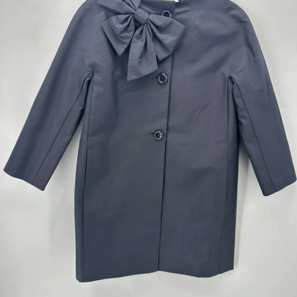 NWT Kate Spade Kendall Swing Coat Black Silk Blend Size S Bow Neck Preppy Dainty